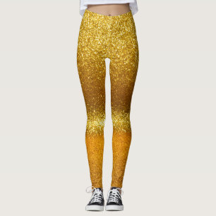 Gold glitter lights, vintage Christmas texture. Leggings