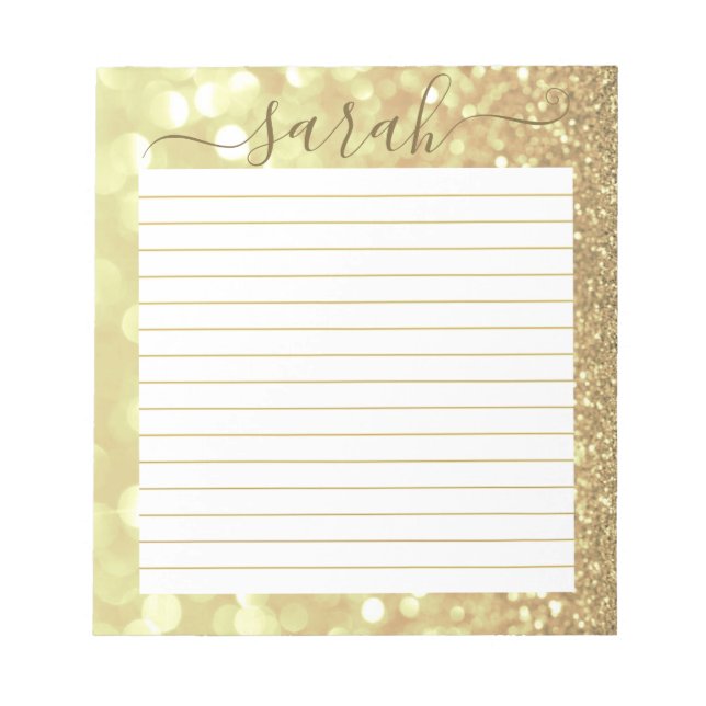 Gold Glitter Lined Personalised Notepad (Front)