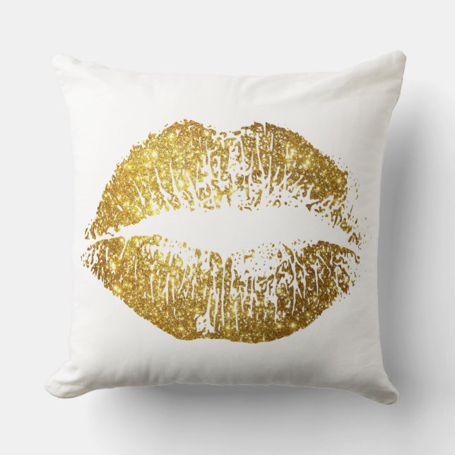 Gold Glitter Lips #2 Cushion (Front)