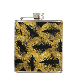 Gold Glitter Lips #2 Hip Flask