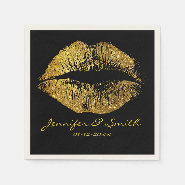Gold Glitter Lips #2 Napkin (Front)
