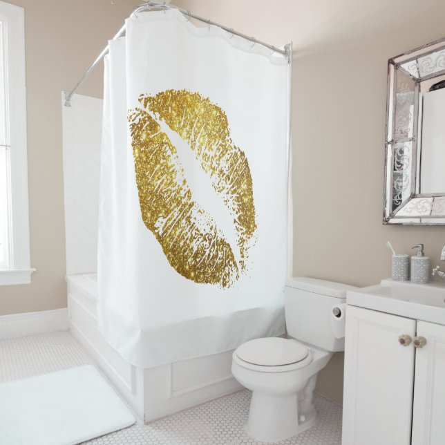 Gold Glitter Lips #2 Shower Curtain (In Situ)