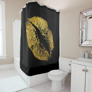 Gold Glitter Lips #4 Shower Curtain