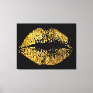 Gold Glitter Lips Canvas Print