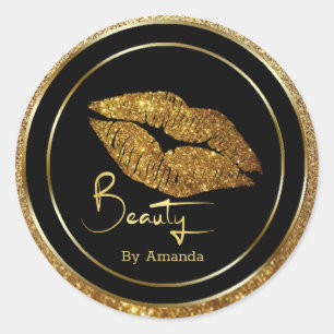 gold glitter lips classic round sticker