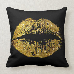 Gold Glitter Lips Cushion