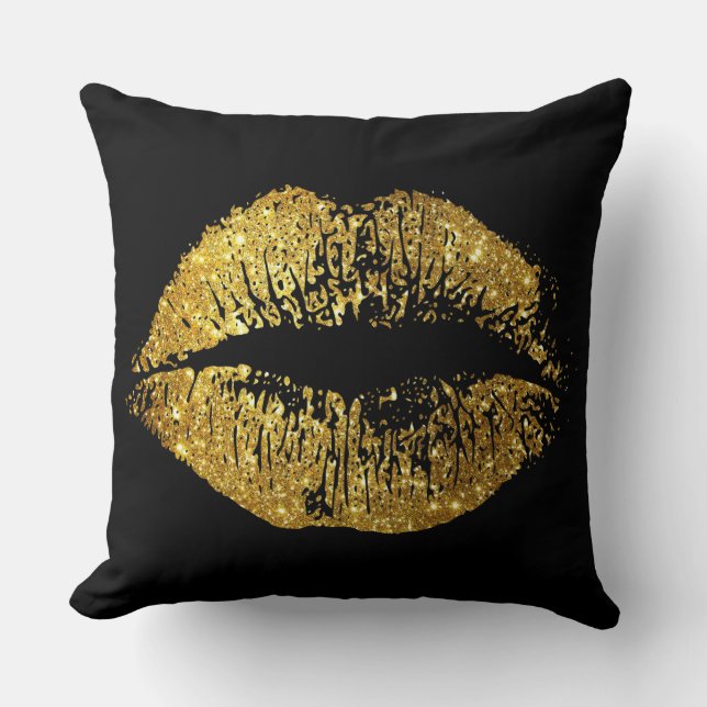 Gold Glitter Lips Cushion (Front)