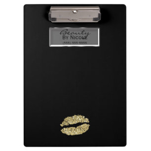Gold Glitter Lips Elegant Chic Glam Personalised Clipboard