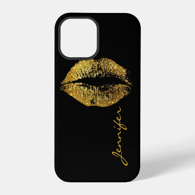 Gold Glitter Lips iPhone Case (Back)
