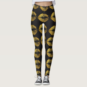 Gold Glitter Lips Leggings