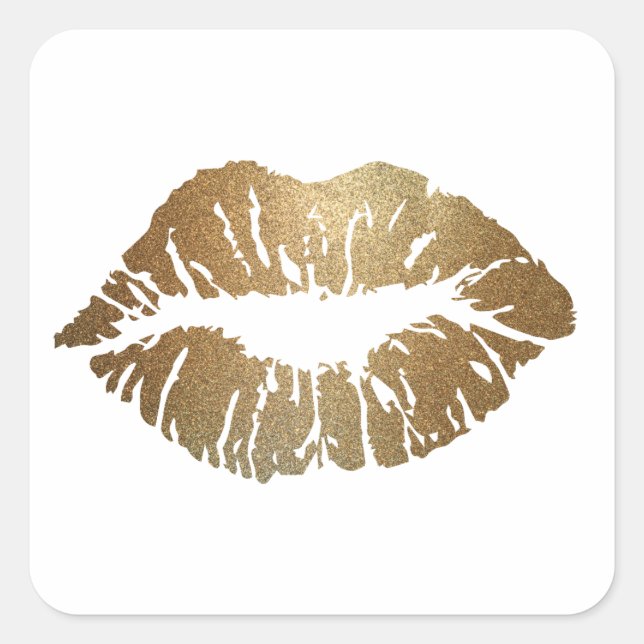 Gold glitter lips, luxury style square sticker (Front)