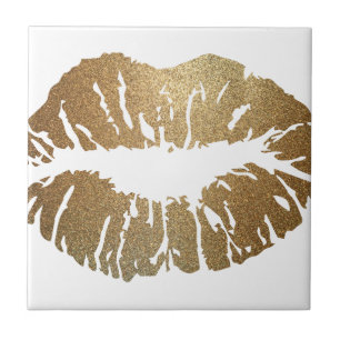 Gold glitter lips, luxury style tile