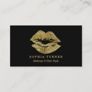 Gold Glitter Lips Makeup Artist Business Card