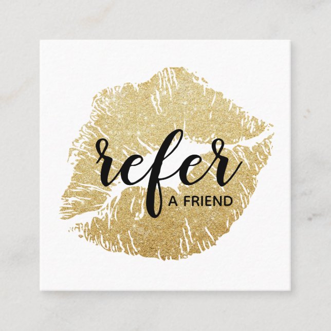 Gold Glitter Lips Refer a Friend Referral Card (Front)