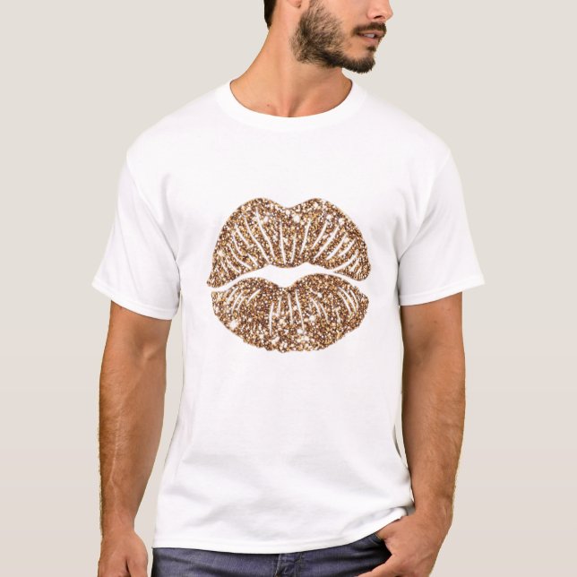Gold Glitter Lips  T-Shirt (Front)