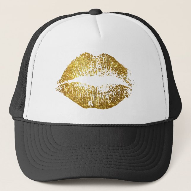 Gold Glitter Lips Trucker Hat (Front)