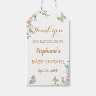 Gold Glitter Little Butterfly Rose Baby Shower Gift Tags