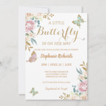 Gold Glitter Little Butterfly Rose Baby Shower