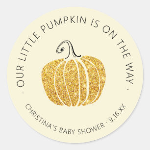 Gold Glitter Little Pumpkin Baby Shower Classic Round Sticker