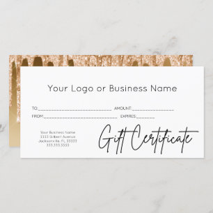 Gold Glitter Logo Script Business Gift Certificate