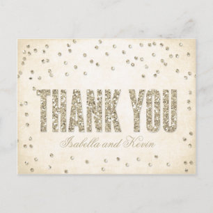 Gold Glitter Look Confetti Dots Wedding Thank You Postcard
