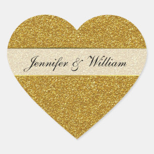 Gold Glitter Look Heart Wedding Sticker