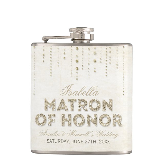 Gold Glitter Look Matron of Honour Flask (Front)
