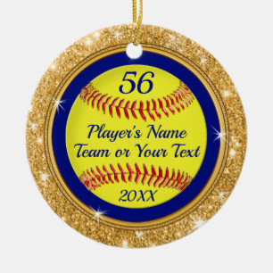 Gold Glitter look Personalized Softball Ornaments