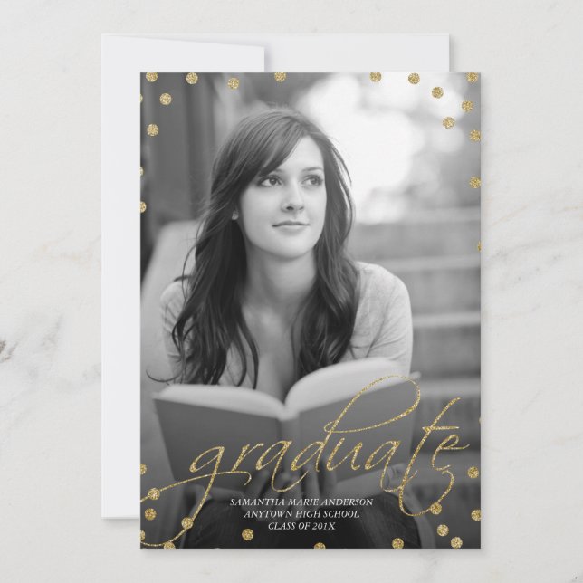 Gold Glitter Look Photo Graduation Invitation (Front)