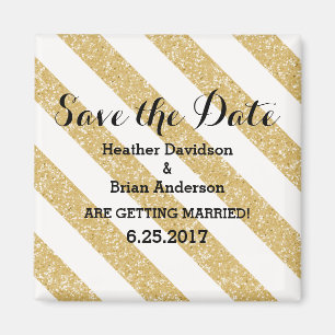 Gold Glitter Look Stripes Save the Date Magnet