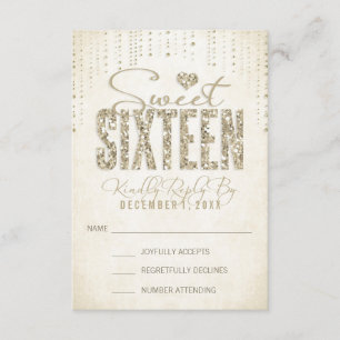 Gold Glitter Look Sweet Sixteen RSVP Card