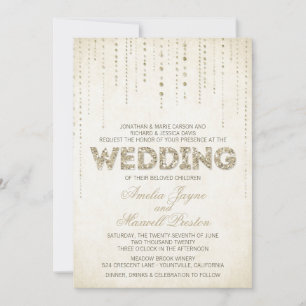 Gold Glitter Look Wedding Invitation