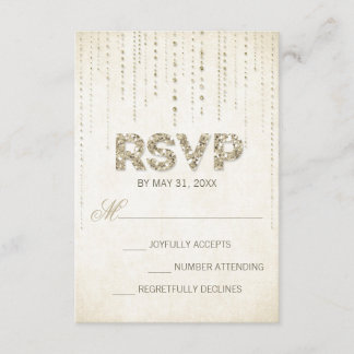Gold Glitter Look Wedding RSVP Card