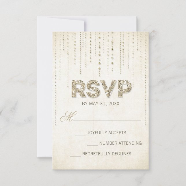 Gold Glitter Look Wedding RSVP Card (Front)