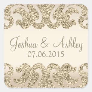 Gold Glitter Look Wedding Square Sticker
