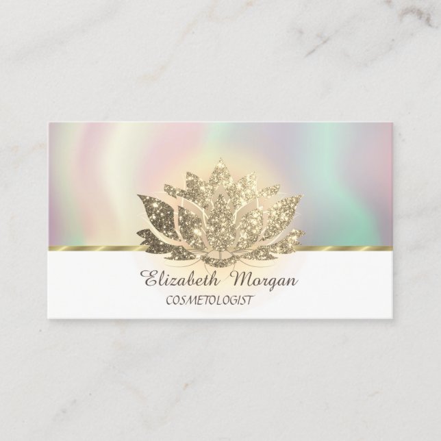 Gold Glitter Lotus Colourful Business Card (Front)