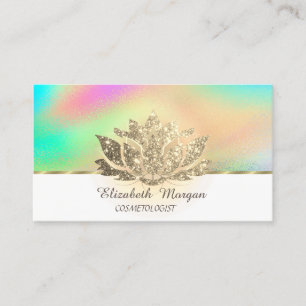 Gold Glitter Lotus Colourful Holographic Business Card