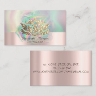 Gold Glitter Lotus Colourful Holographic Ink Business Card
