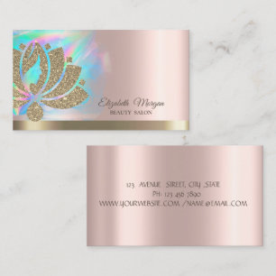 Gold Glitter Lotus Holographic Ink Rose Gold  Business Card
