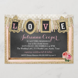 Gold Glitter Love Banner Bridal Shower Invitation
