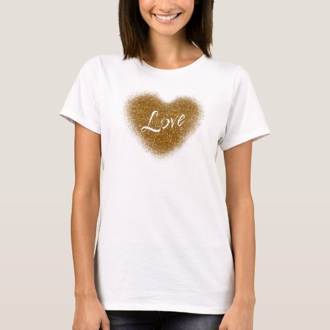 Gold Glitter LOVE Heart Glamour Tank Top Shirt (Front)