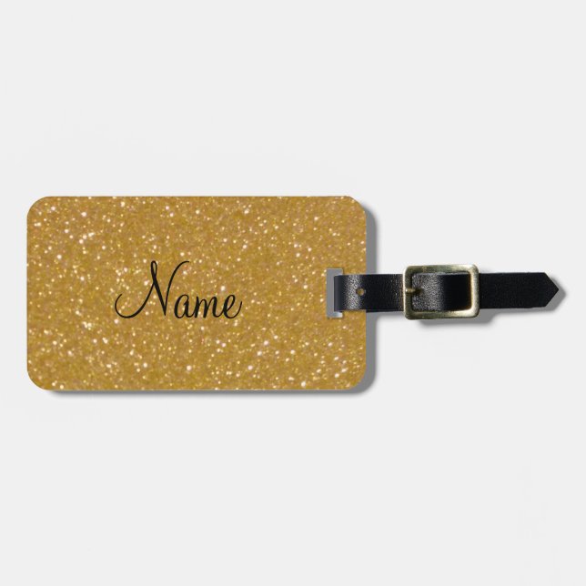 Gold glitter luggage tag with faux shiny glimmers (Front Horizontal)