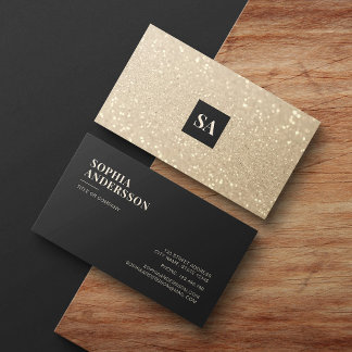 Gold Glitter Luxury Modern Minimalist Monogram Business Card