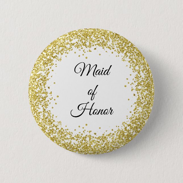Gold Glitter. Maid of Honour. 6 Cm Round Badge (Front)