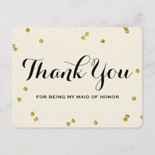 Gold Glitter Maid Of Honour Thank You Cards