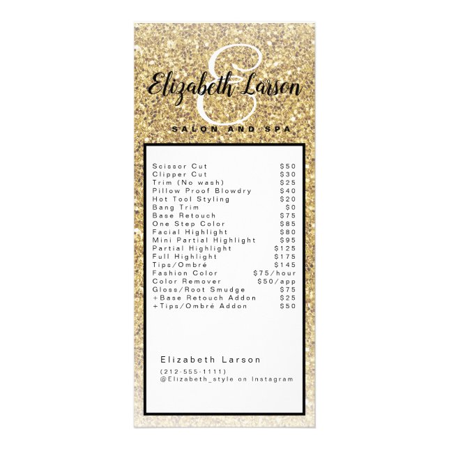 Gold Glitter Makeup Artist Hair Salon Rack Card (Front)