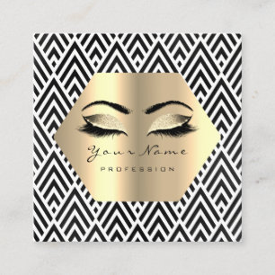 Gold Glitter Makeup Lashes Black White Chevron Square Business Card