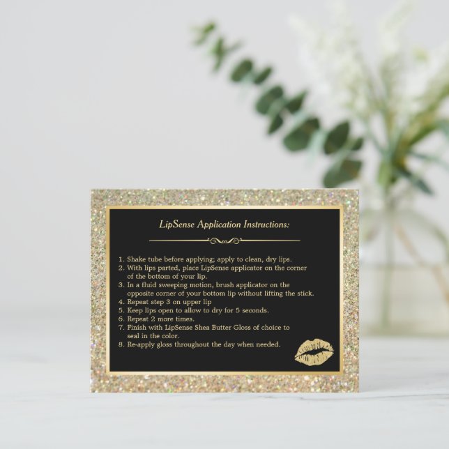 Gold Glitter Makeup Lips Instruction Tips Postcard (Standing Front)