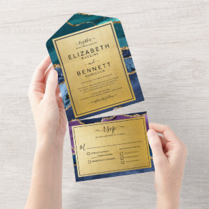 Gold Glitter Marble Agate Wedding All In One Invitation