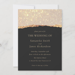 Gold Glitter Marble Black Wedding  Invitation